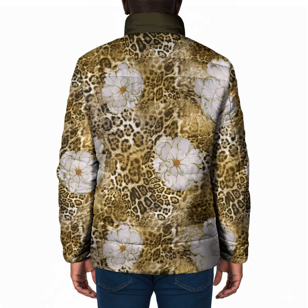 African Leopard Floral Pattern Padded Jacket Savannah Gold