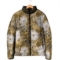 African Leopard Floral Pattern Padded Jacket Savannah Gold