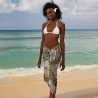 African Leopard Floral Pattern Sarong Savannah Gold