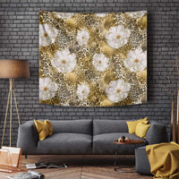 African Leopard Floral Pattern Tapestry Savannah Gold