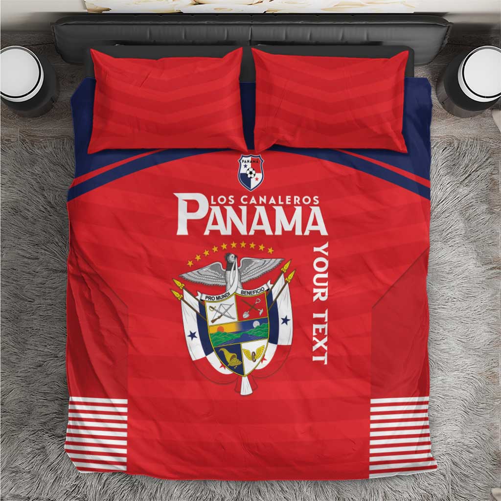 Red Panama-themed bedding set with two matching pillows and crest graphic.