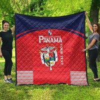 Panama team quilt blanket in red with navy top border, crest emblem, and stripes corners.