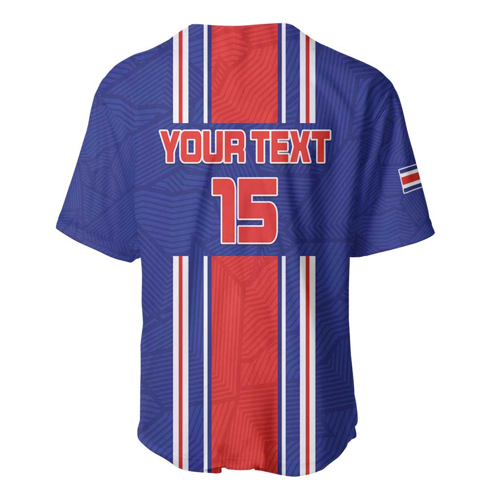 Blue baseball jersey back with red center panel, YOUR TEXT and number 15