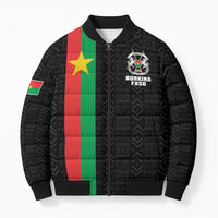 Personalized Burkina Faso Striped Bomber Puffer Jacket African Mud Cloth Pattern - Black - Wonder Print Shop