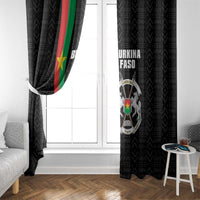 Black window curtain with mud-cloth pattern, Burkina Faso emblem and vertical flag stripe