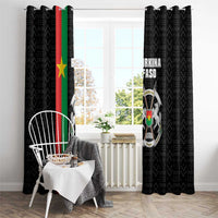 Black window curtain with mud-cloth pattern, Burkina Faso crest and vertical flag stripe