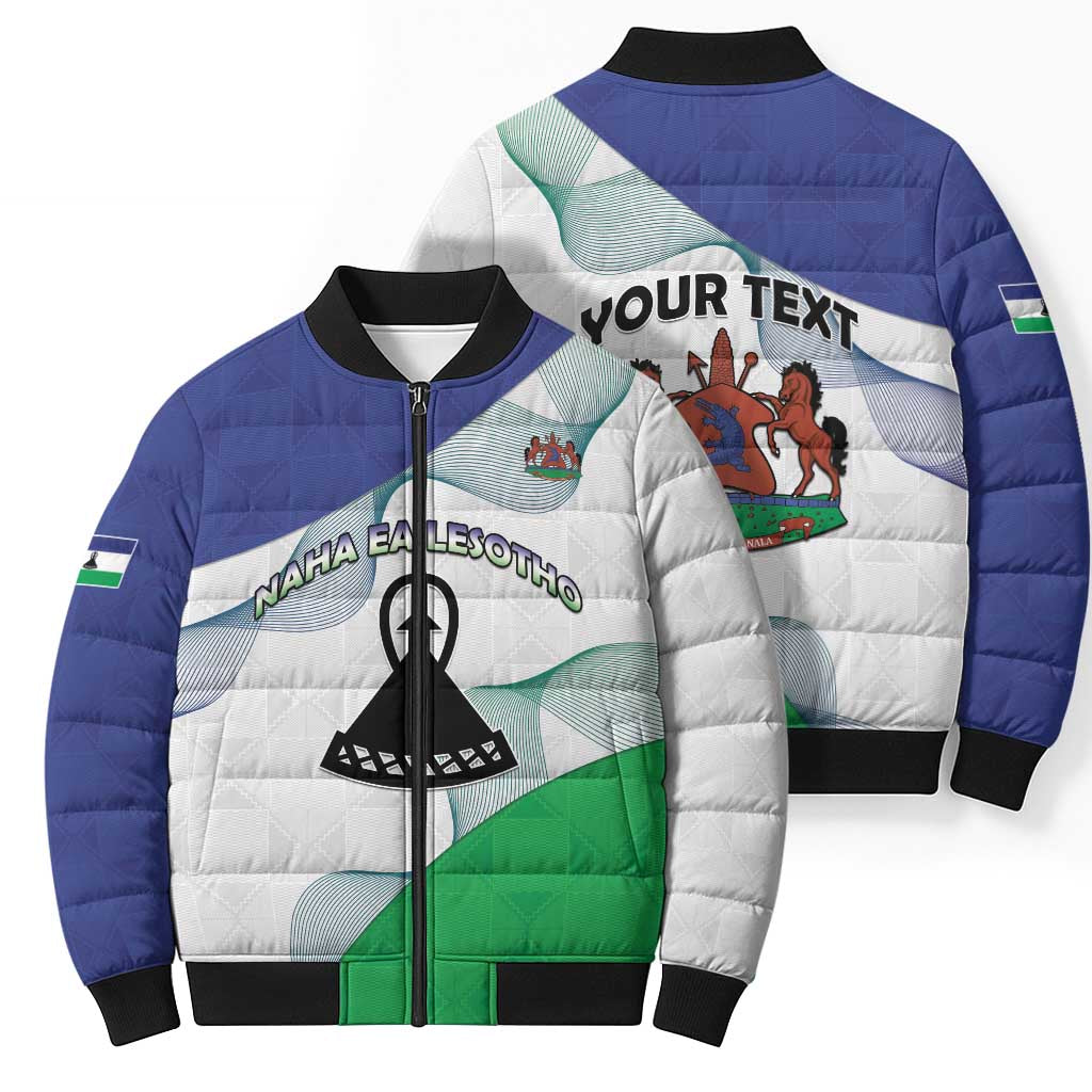 Personalized Lesotho Bomber Puffer Jacket Coat Of Arms With Kente Pattern - Wonder Print Shop