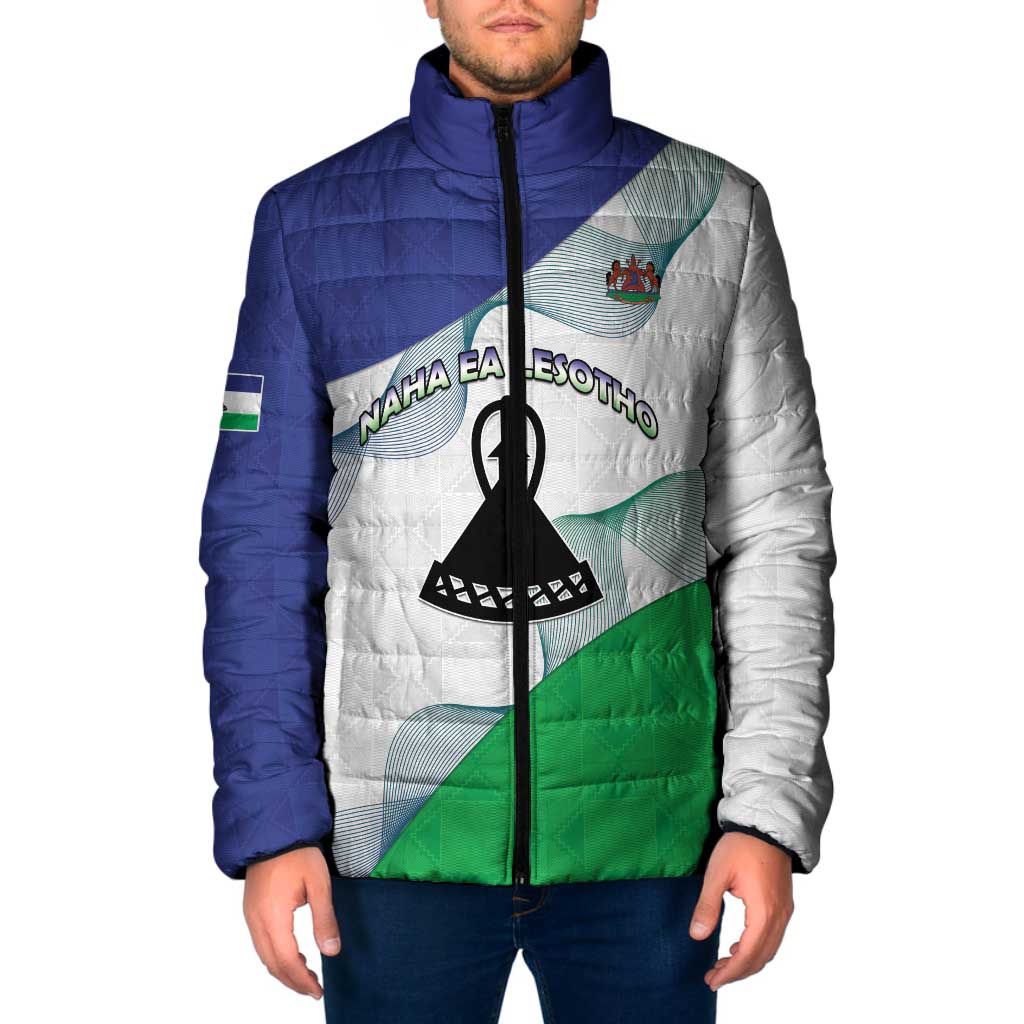 Personalized Lesotho Padded Jacket Coat Of Arms With Kente Pattern - Wonder Print Shop