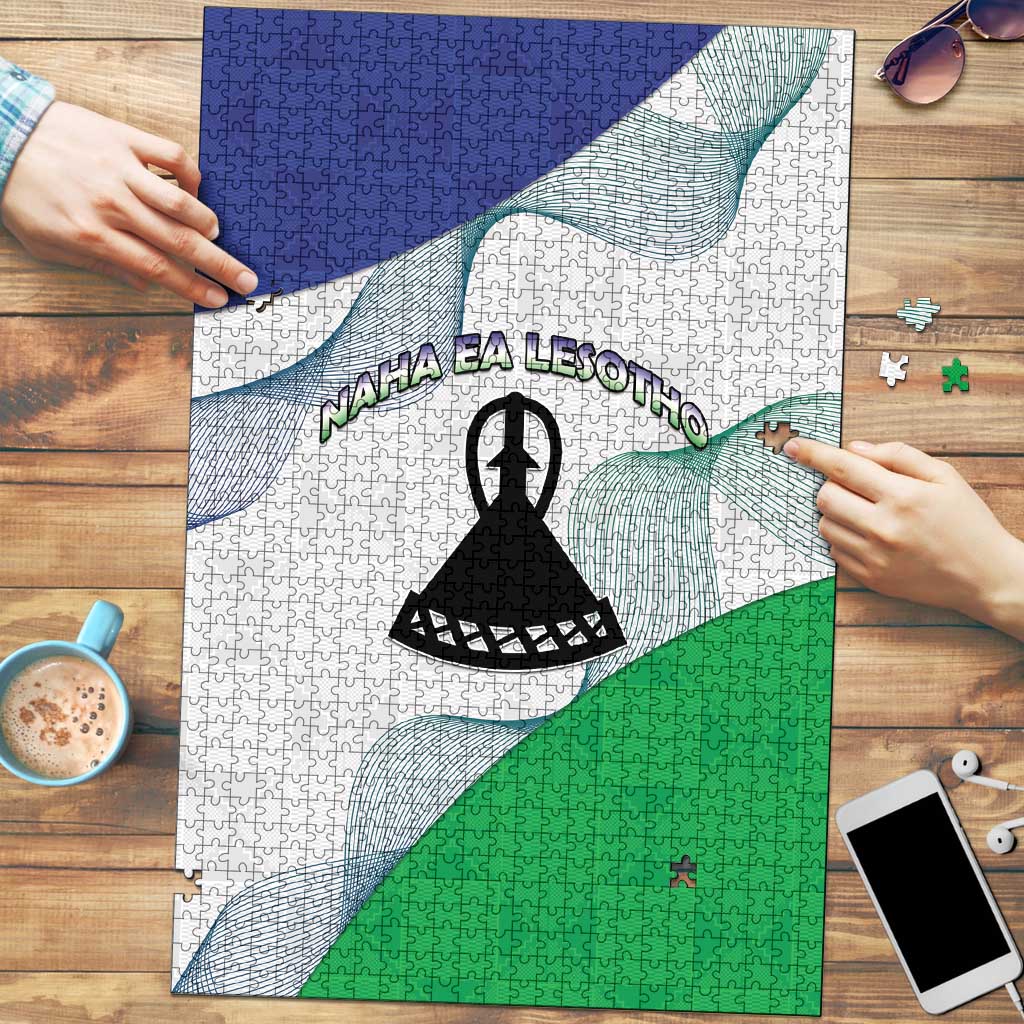 Lesotho Puzzle Coat Of Arms With Kente Pattern - Wonder Print Shop