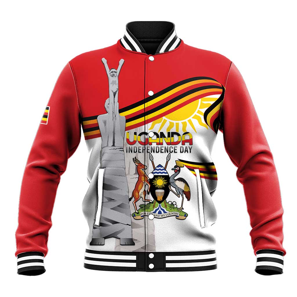 Personalized Uganda Independence Day Baseball Jacket Independence Monument - Coat Of Arms - Wonder Print Shop