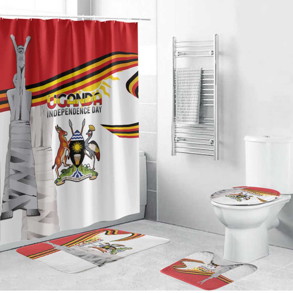 Bathroom set with Uganda Independence Day shower curtain and matching floor mats