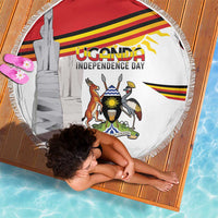 Round beach blanket with Uganda Independence Day print and tassel fringe border