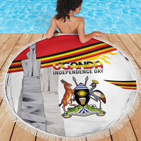Round beach blanket with Uganda Independence Day print and tassel fringe border