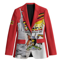 Red unisex blazer with Uganda Independence Day graphic and central emblem print