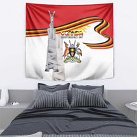 Independence day wall tapestry, red and white with monument, emblem, and striped ribbon
