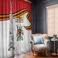 Uganda Independence Day window curtain with coat-of-arms and flag ribbon, red and white panel