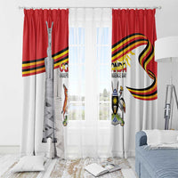 Uganda Independence Day window curtain set with grommet header, coat-of-arms and monument graphics