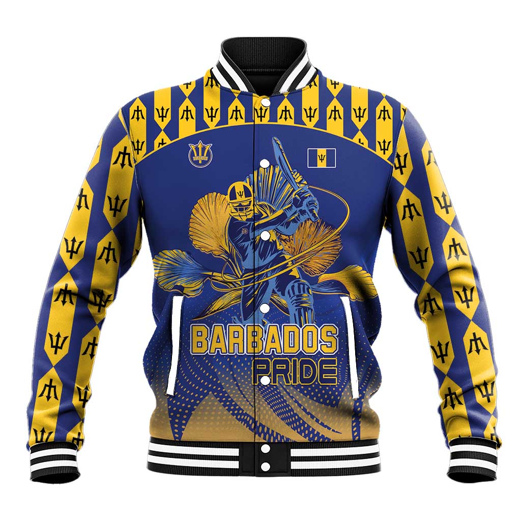 Custom Barbados Pride Cricket Baseball Jacket Dwarf Poinciana Flower Sporty Style - Wonder Print Shop