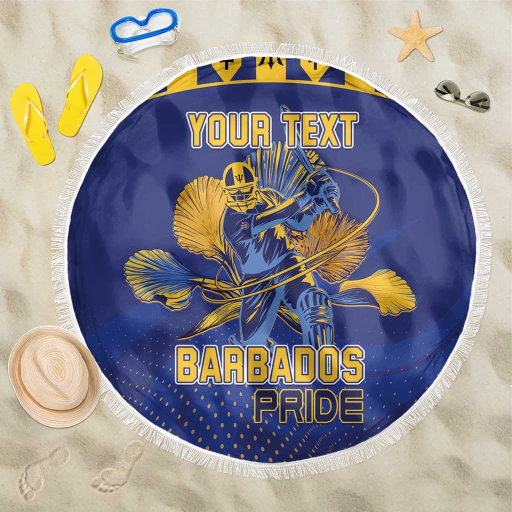 Custom Barbados Pride Cricket Beach Blanket Dwarf Poinciana Flower Sporty Style - Wonder Print Shop