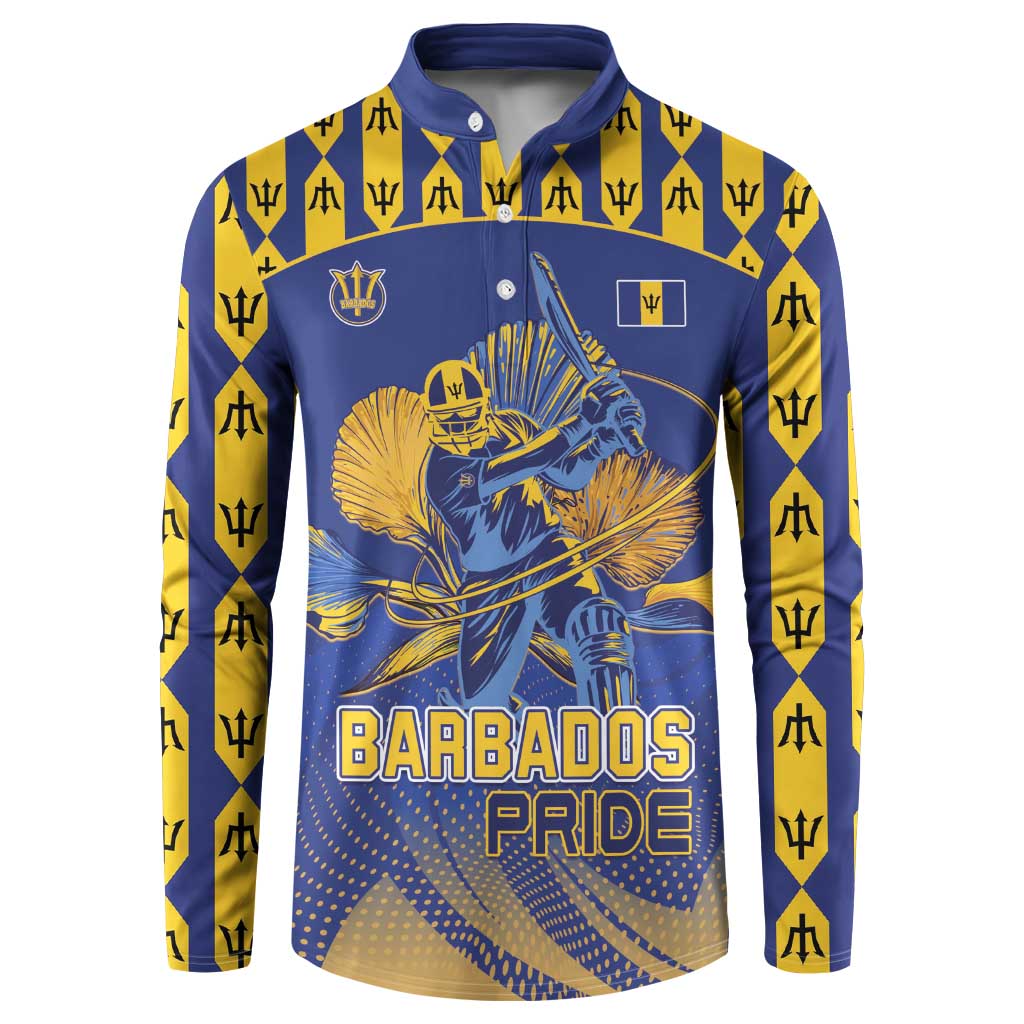 Blue and yellow button-front long-sleeve sweatshirt with large front sports graphic