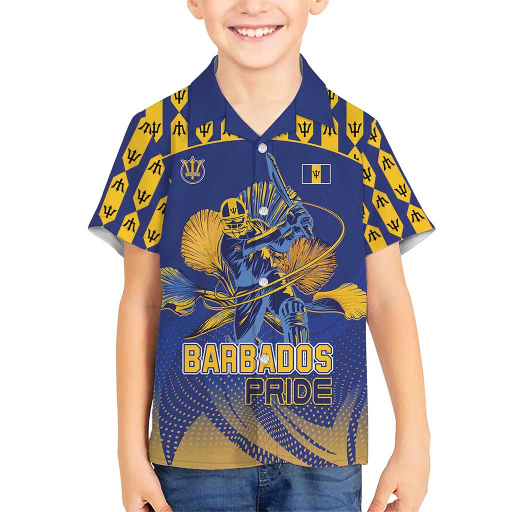 Custom Barbados Pride Cricket Kid Hawaiian Shirt Dwarf Poinciana Flower Sporty Style - Wonder Print Shop