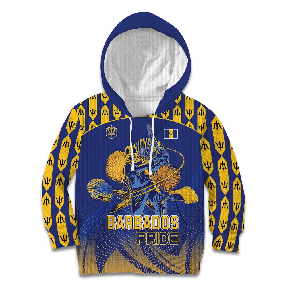 Custom Barbados Pride Cricket Kid Hoodie Dwarf Poinciana Flower Sporty Style - Wonder Print Shop