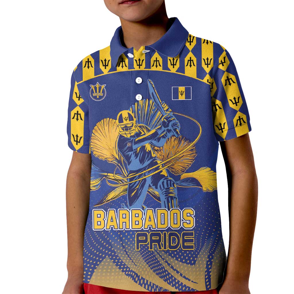 Custom Barbados Pride Cricket Kid Polo Shirt Dwarf Poinciana Flower Sporty Style - Wonder Print Shop