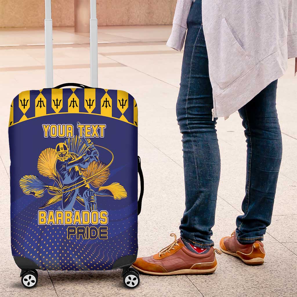 Custom Barbados Pride Cricket Luggage Cover Dwarf Poinciana Flower Sporty Style - Wonder Print Shop