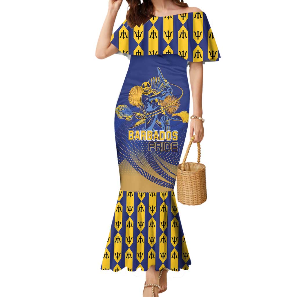 Custom Barbados Pride Cricket Mermaid Dress Dwarf Poinciana Flower Sporty Style - Wonder Print Shop