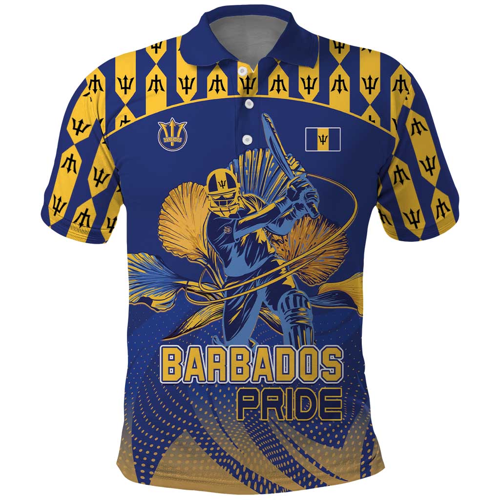 Custom Barbados Pride Cricket Polo Shirt Dwarf Poinciana Flower Sporty Style - Wonder Print Shop