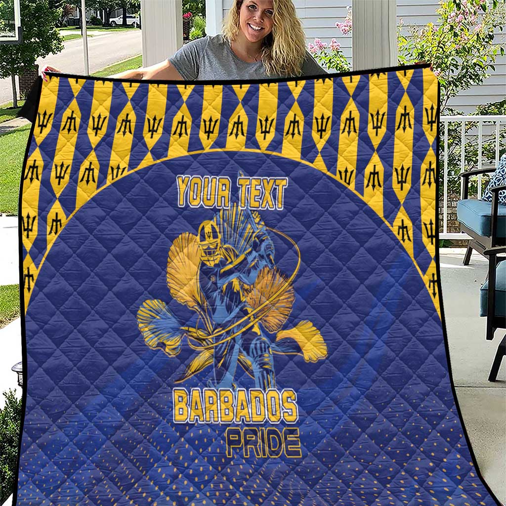 Custom Barbados Pride Cricket Quilt Dwarf Poinciana Flower Sporty Style