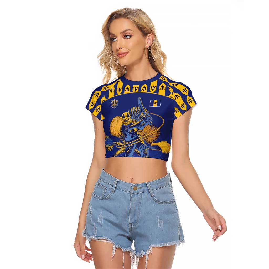 Custom Barbados Pride Cricket Raglan Cropped T Shirt Dwarf Poinciana Flower Sporty Style - Wonder Print Shop