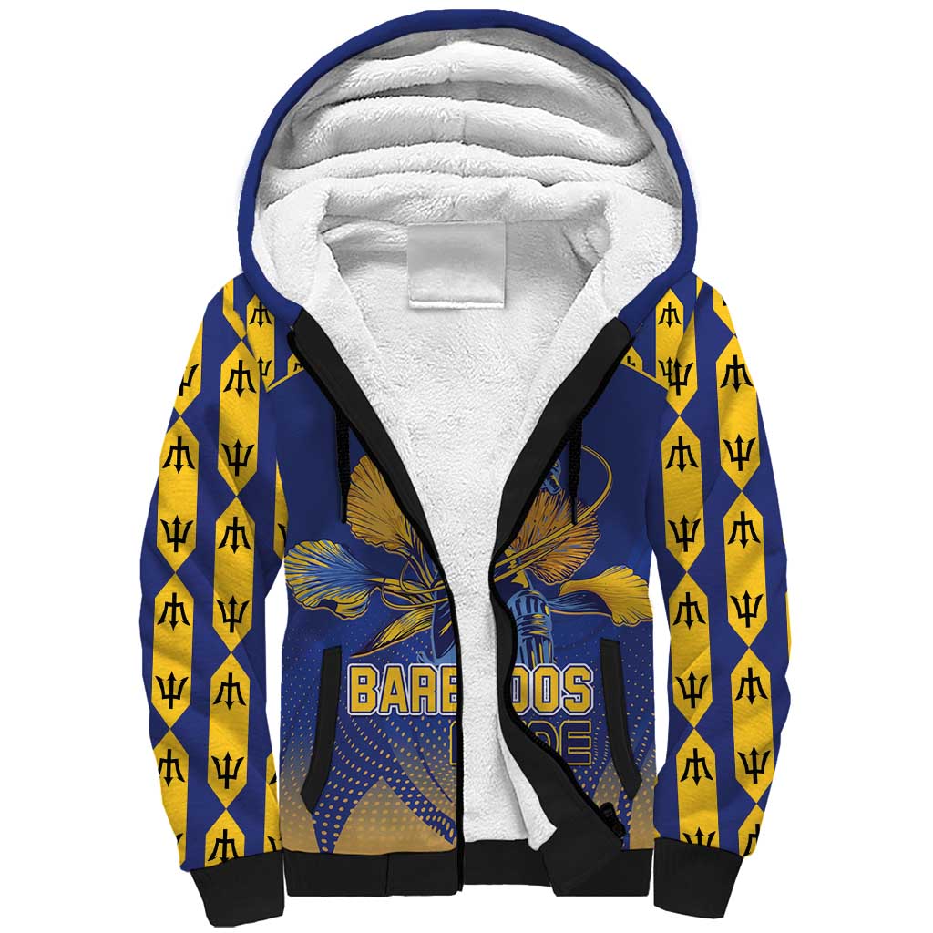 Custom Barbados Pride Cricket Sherpa Hoodie Dwarf Poinciana Flower Sporty Style - Wonder Print Shop