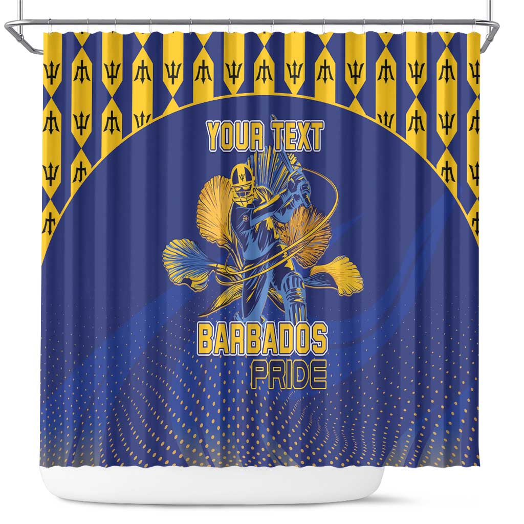 Custom Barbados Pride Cricket Shower Curtain Dwarf Poinciana Flower Sporty Style