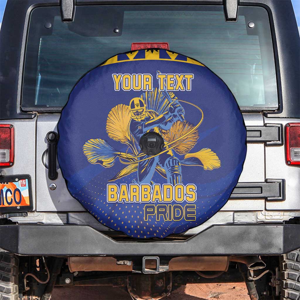 Custom Barbados Pride Cricket Spare Tire Cover Dwarf Poinciana Flower Sporty Style - Wonder Print Shop