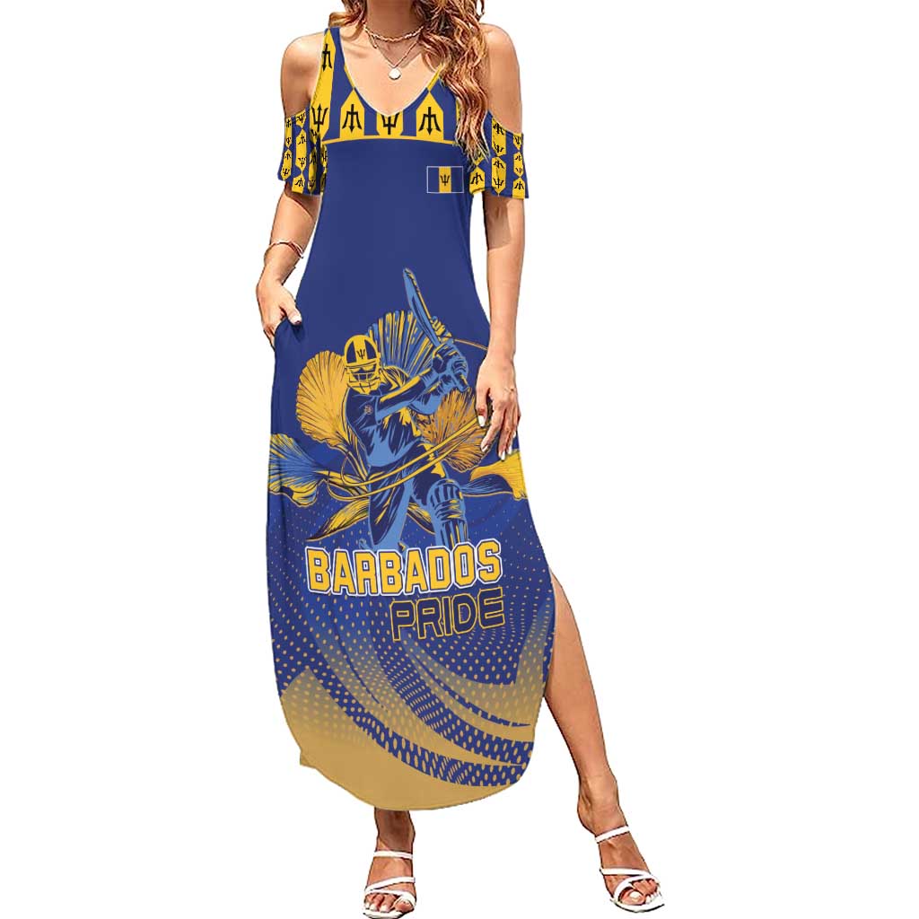 Custom Barbados Pride Cricket Summer Maxi Dress Dwarf Poinciana Flower Sporty Style - Wonder Print Shop