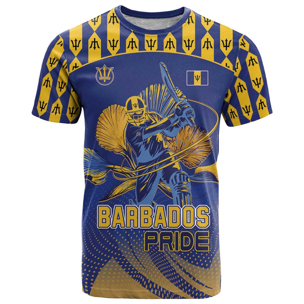 Custom Barbados Pride Cricket T Shirt Dwarf Poinciana Flower Sporty Style - Wonder Print Shop