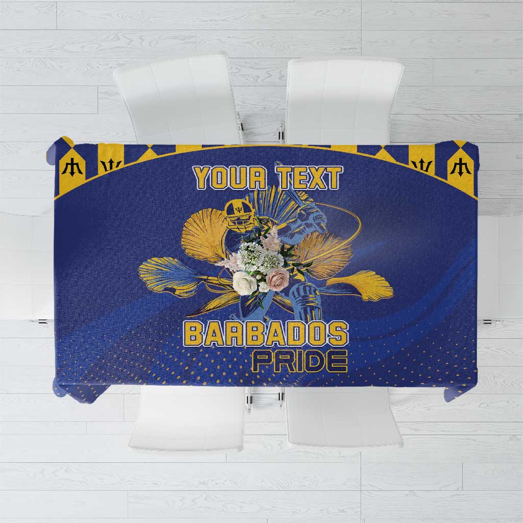 Custom Barbados Pride Cricket Tablecloth Dwarf Poinciana Flower Sporty Style - Wonder Print Shop