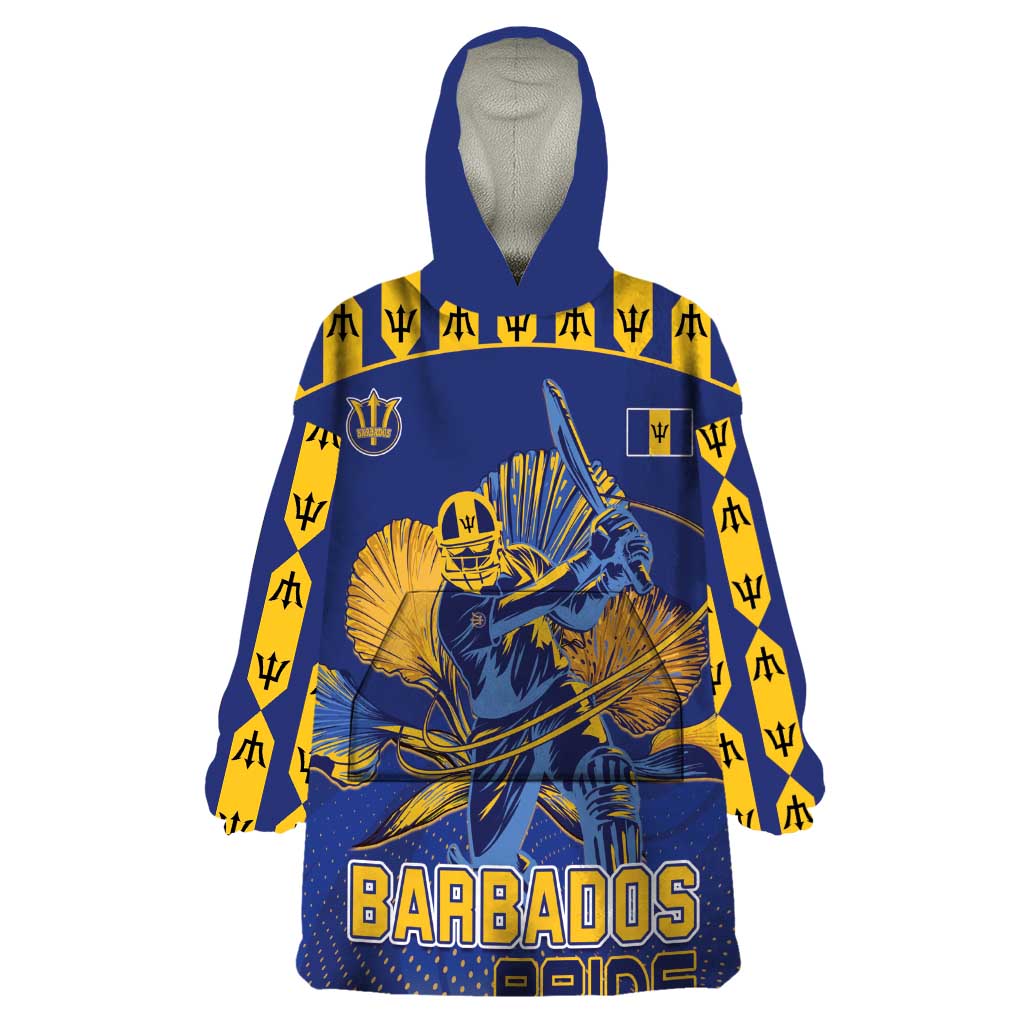 Custom Barbados Pride Cricket Wearable Blanket Hoodie Dwarf Poinciana Flower Sporty Style - Wonder Print Shop