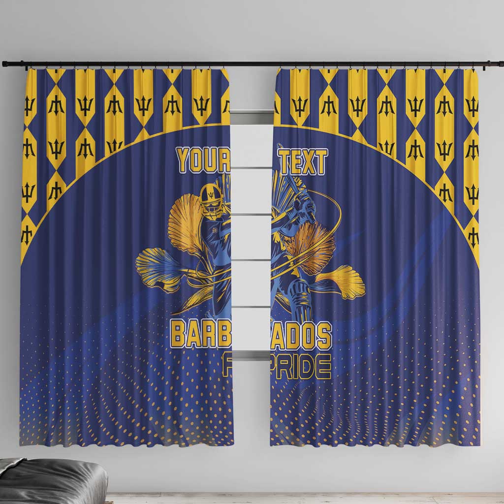 Custom Barbados Pride Cricket Window Curtain Dwarf Poinciana Flower Sporty Style - Wonder Print Shop