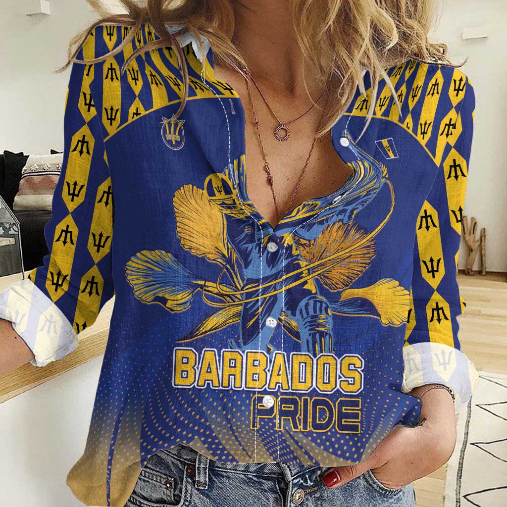 Custom Barbados Pride Cricket Women Casual Shirt Dwarf Poinciana Flower Sporty Style