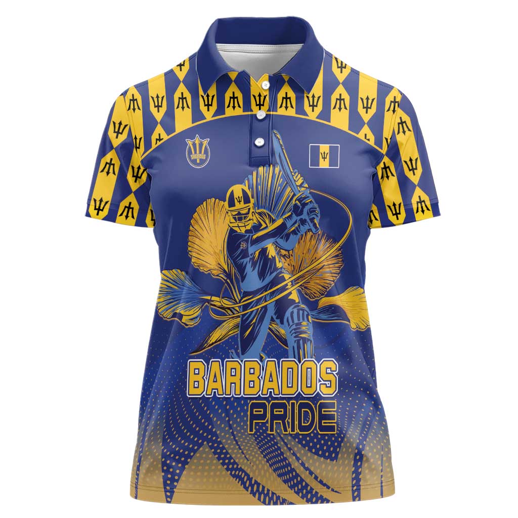 Custom Barbados Pride Cricket Women Polo Shirt Dwarf Poinciana Flower Sporty Style - Wonder Print Shop