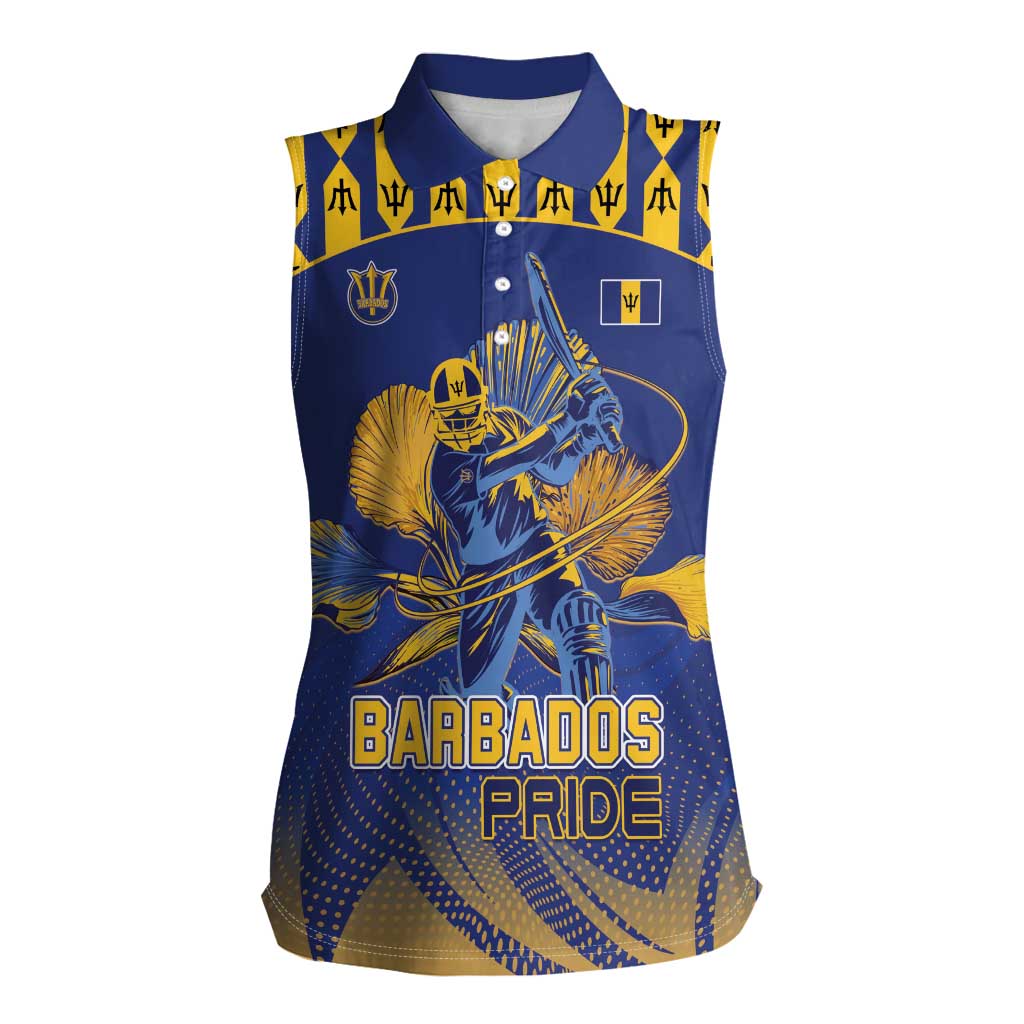 Custom Barbados Pride Cricket Women Sleeveless Polo Shirt Dwarf Poinciana Flower Sporty Style - Wonder Print Shop