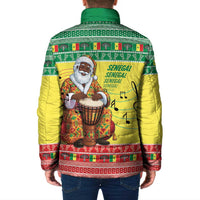 Senegal Christmas Padded Jacket Black Santa Playing Djembe Drum - Wonder Print Shop
