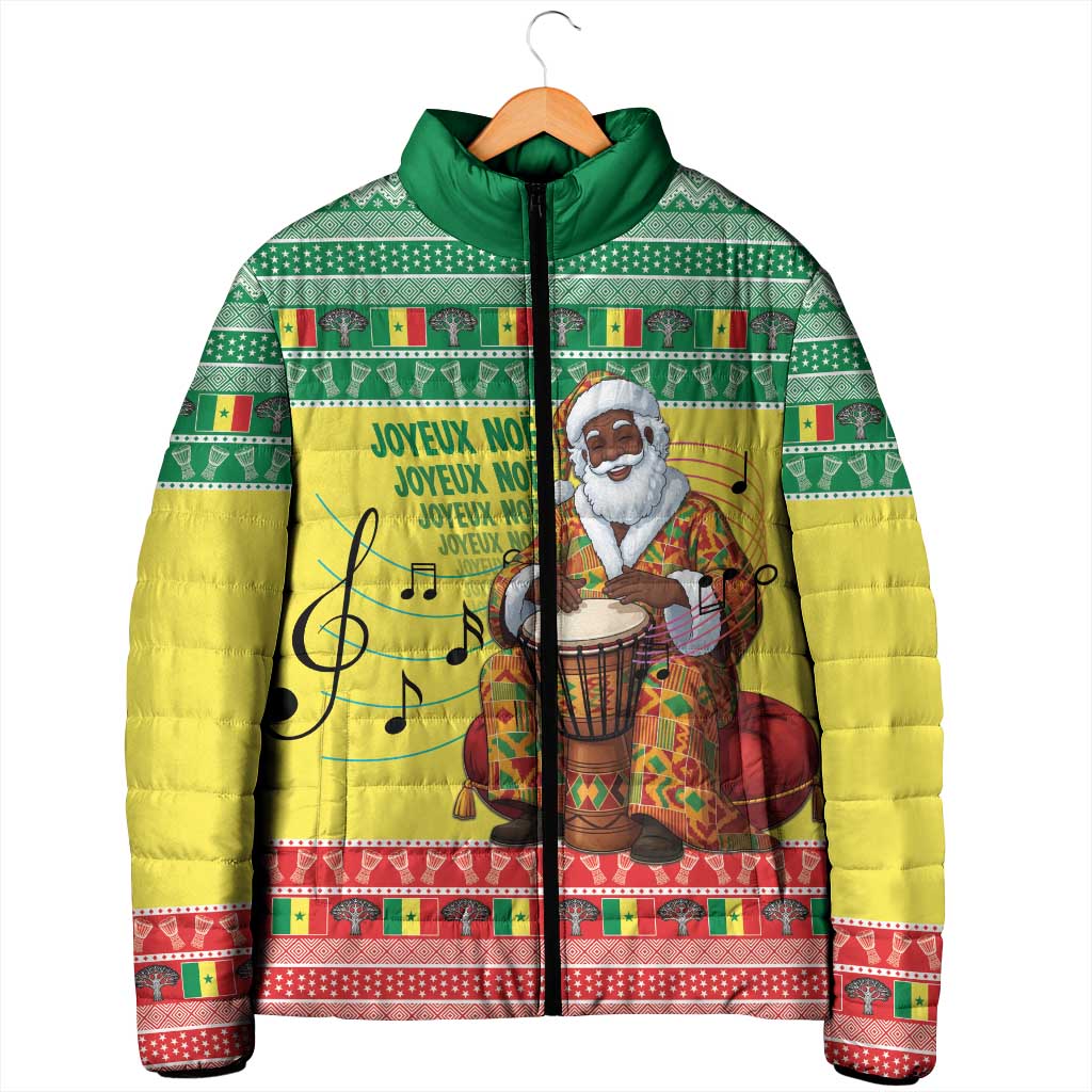 Senegal Christmas Padded Jacket Black Santa Playing Djembe Drum - Wonder Print Shop