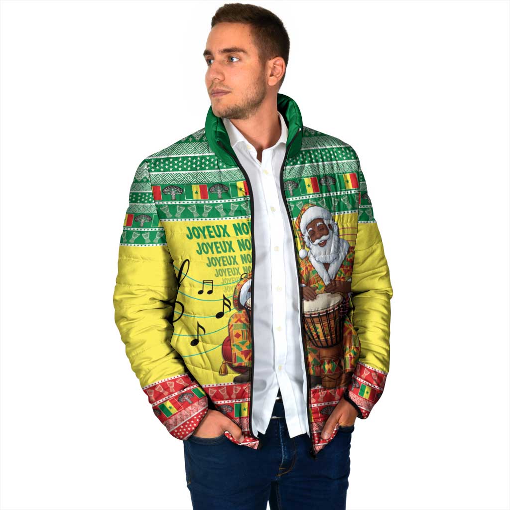 Senegal Christmas Padded Jacket Black Santa Playing Djembe Drum - Wonder Print Shop