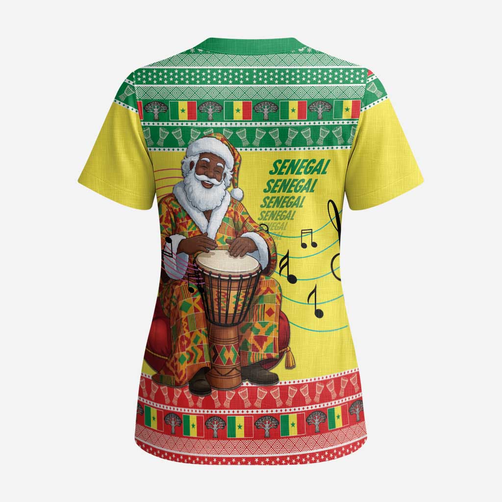 Senegal Christmas Scrub Top Black Santa Playing Djembe Drum - Wonder Print Shop