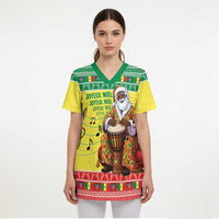 Senegal Christmas Scrub Top Black Santa Playing Djembe Drum - Wonder Print Shop