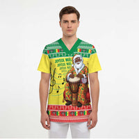 Senegal Christmas Scrub Top Black Santa Playing Djembe Drum - Wonder Print Shop