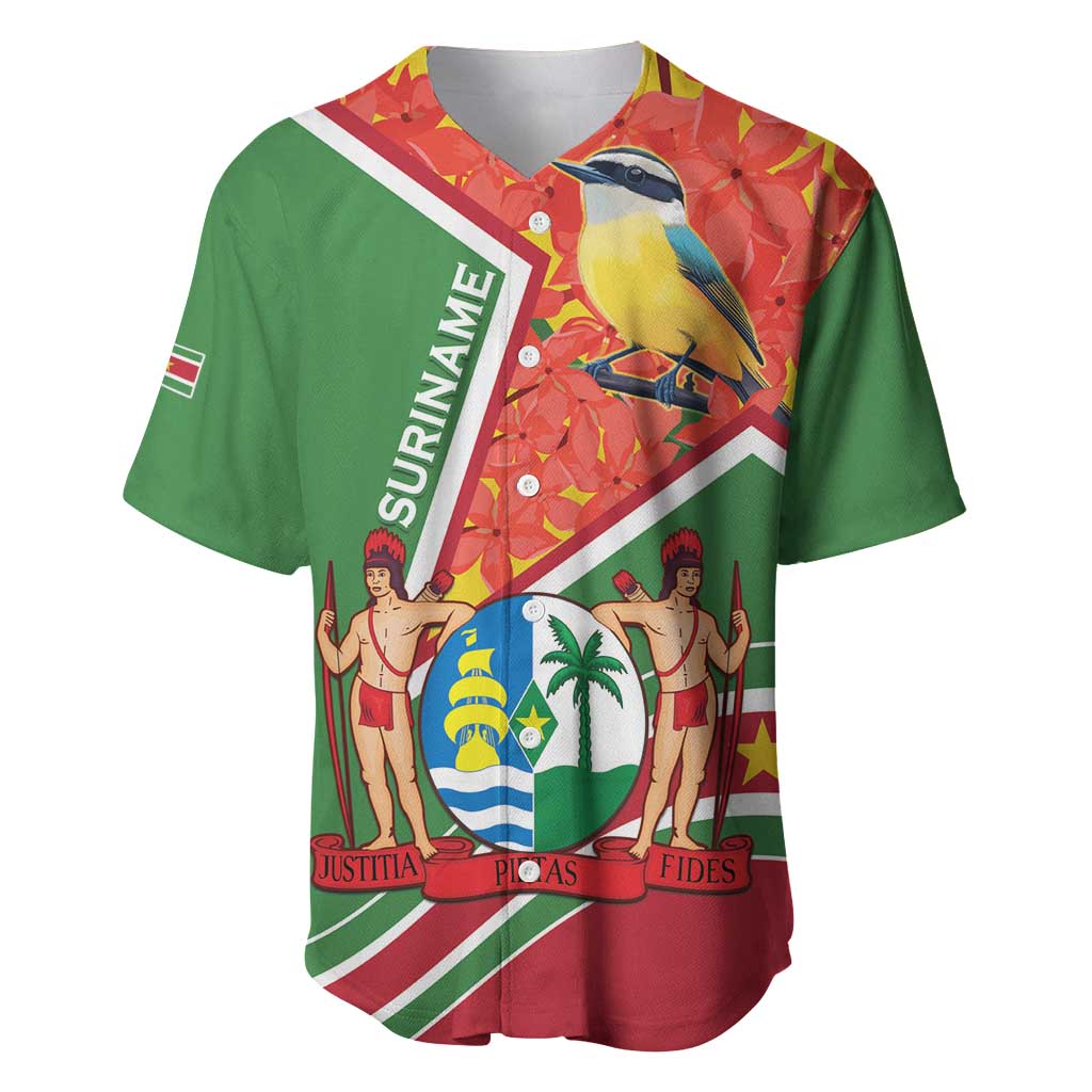 Suriname Independence Day Baseball Jersey Coat Of Arms With Lesser Kiskadee - Wonder Print Shop